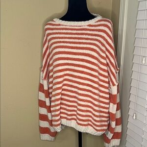 Easel Striped Off-Shoulder Sweater in Red and White